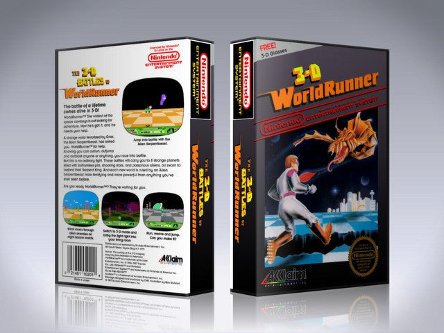 NES 3d Worldrunner Retail Game Cover To Fit A UGC Style Replacement Game Case