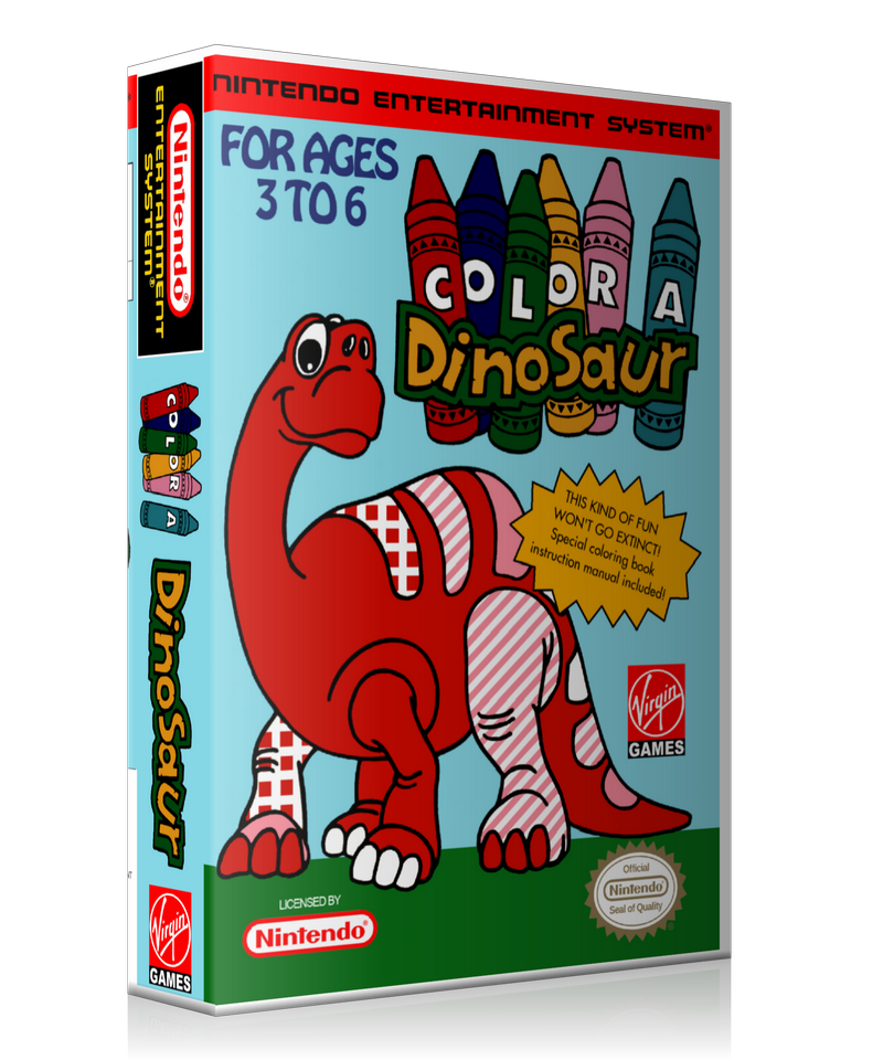 NES Color A Dinosaur Retail Game Cover To Fit A UGC Style Replacement Game Case
