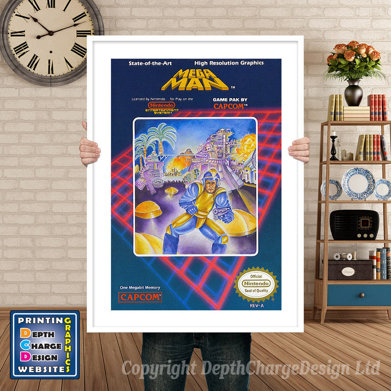 Nes_366_Megaman1retailnesspine Super Nintendo GAME INSPIRED THEME Retro Gaming Poster A4 A3 A2 Or A1