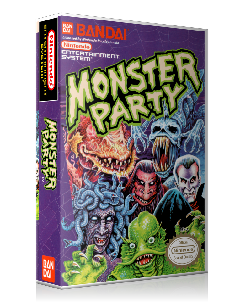 NES Monster Party Retail Game Cover To Fit A UGC Style Replacement Game Case