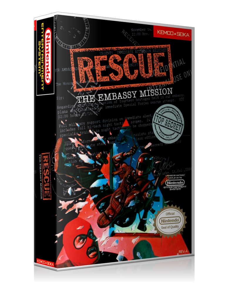 NES Rescue The Embassy Mission Retail Game Cover To Fit A UGC Style Replacement Game Case