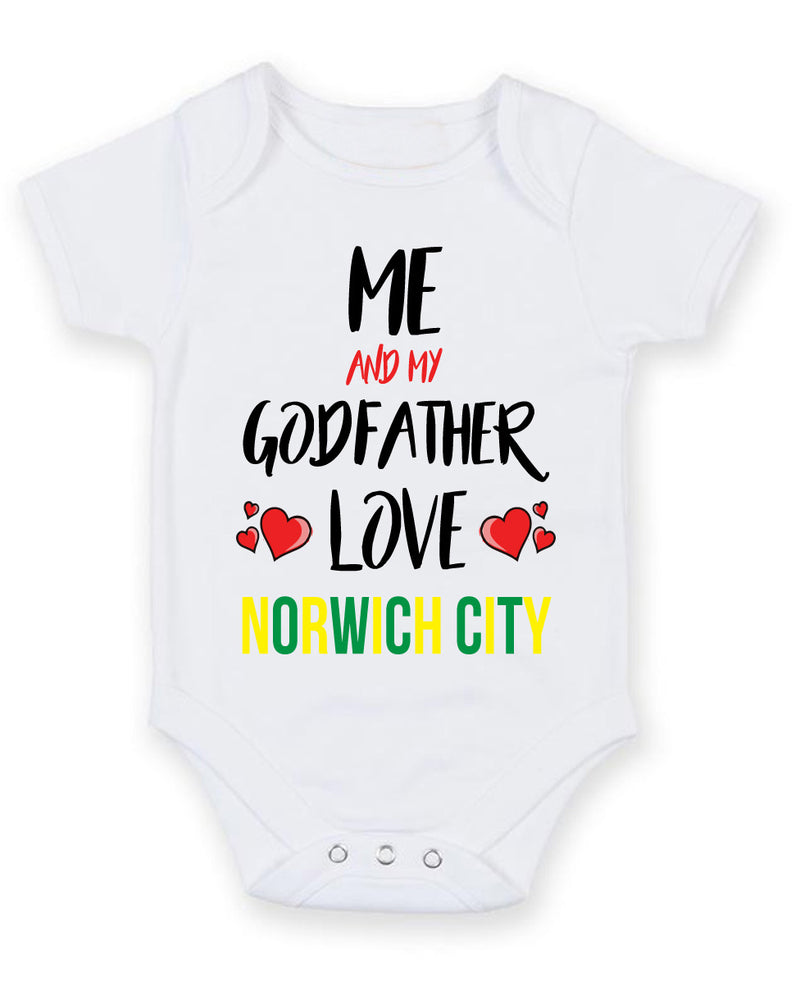 Me and My Godfather Love norwich city Personalised FOOTBALL TEAM Baby Grow