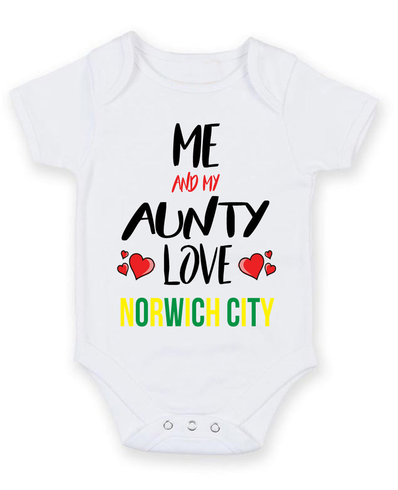 Me and My Aunty Love norwich city Personalised FOOTBALL TEAM Baby Grow