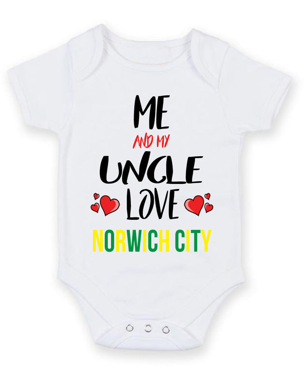 Me and My Uncle Love norwich city Personalised FOOTBALL TEAM Baby Grow