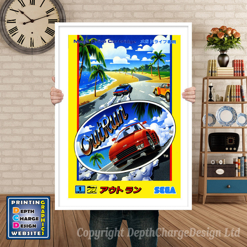 Outrun Jp - Sega Megadrive Inspired Retro Gaming Poster A4 A3 A2 Or A1