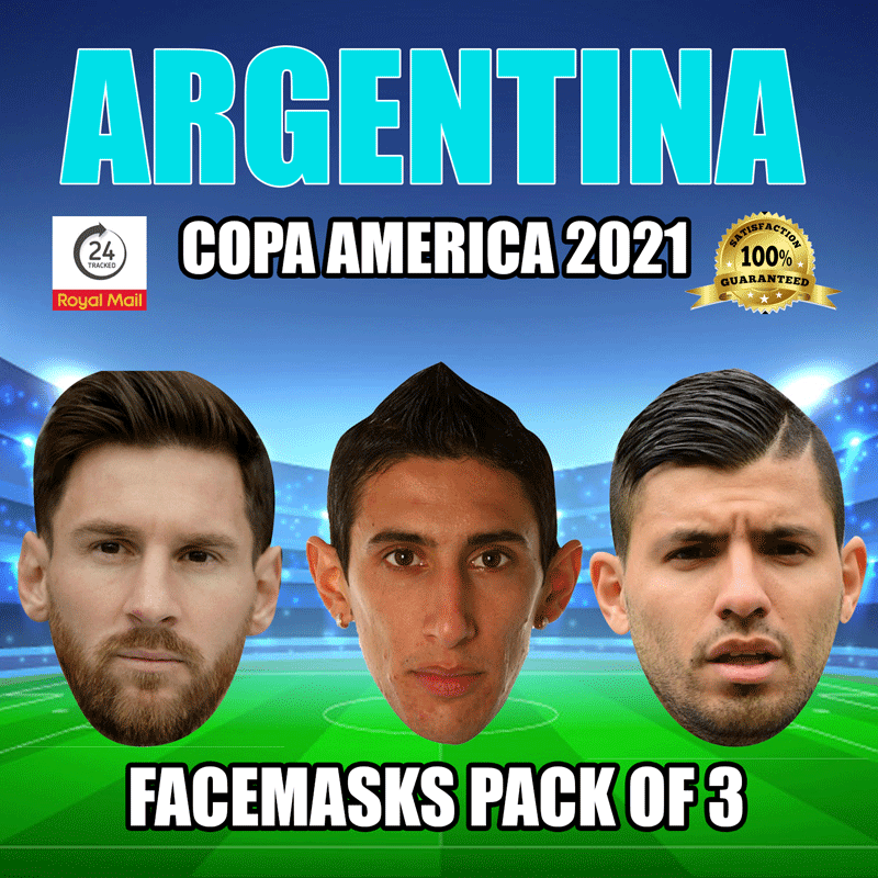 ARGENTINA COPA AMERICA 2021 CELEBRITY FACE MASK PACK 1 MESSI, DI MARIA, AGUERO