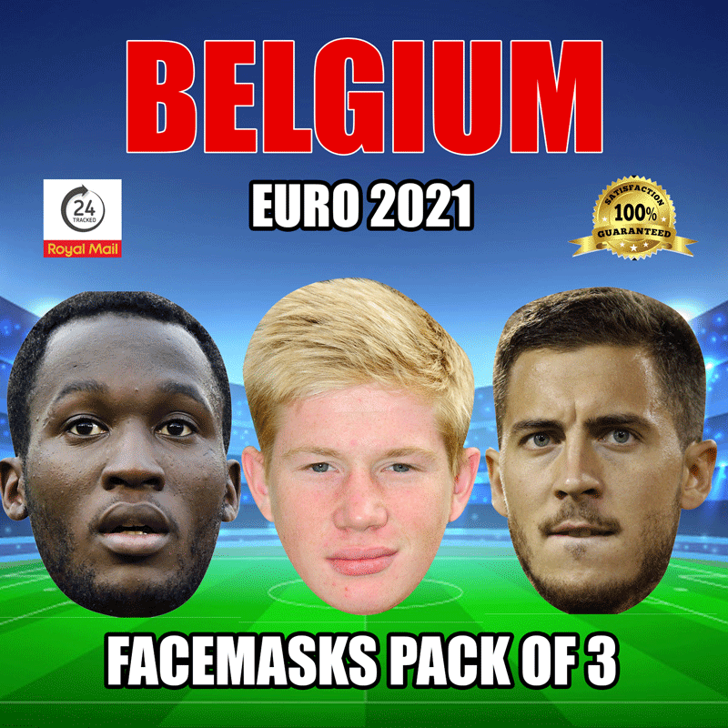 BELGIUM EURO 2021 CELEBRITY FACE MASK PACK 1 LUKAKU, DE BRUYNE, HAZARD