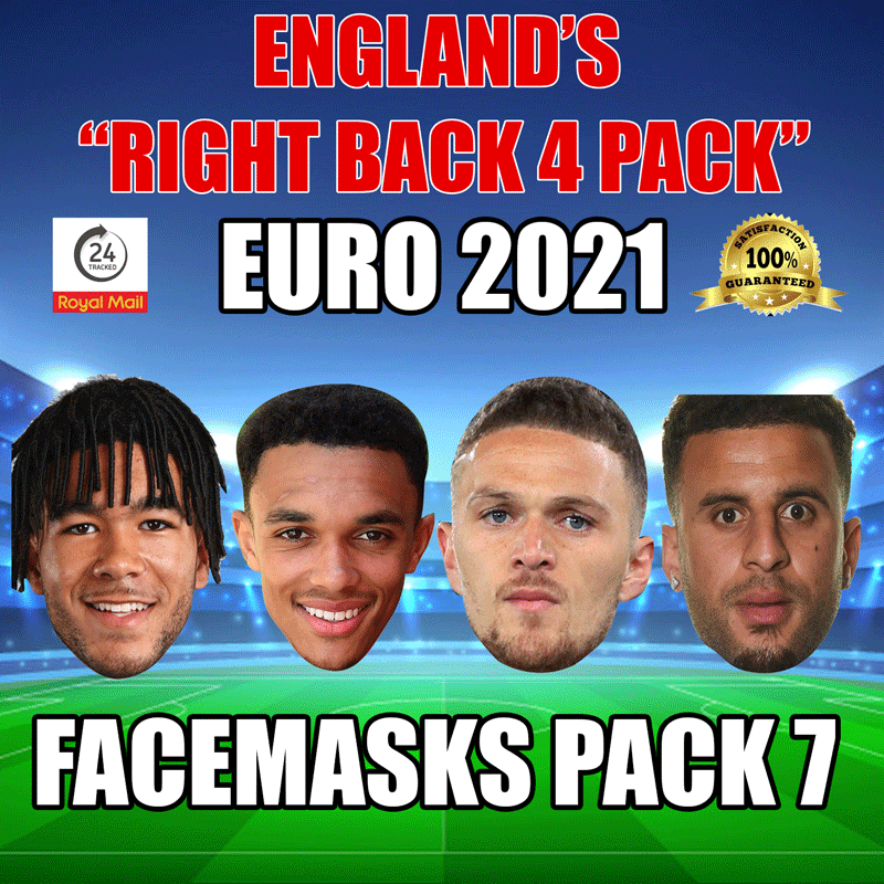 ENGLAND "RIGHT BACK 4 PACK" EURO 2021 CELEBRITY FACE MASK PACK 7 JAMES, ALEXANDER-ARNOLD, TRIPPIER, WALKER