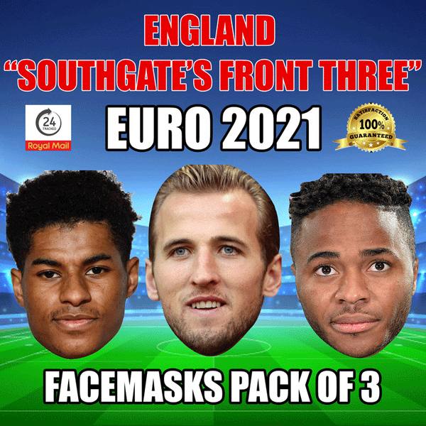 England "southgate's Front Three" Euro 2021 Face Mask Pack 9 Rashford, Kane