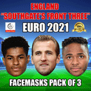ENGLAND "SOUTHGATE'S FRONT THREE" EURO 2021 CELEBRITY FACE MASK PACK 9 RASHFORD, KANE, STRELING