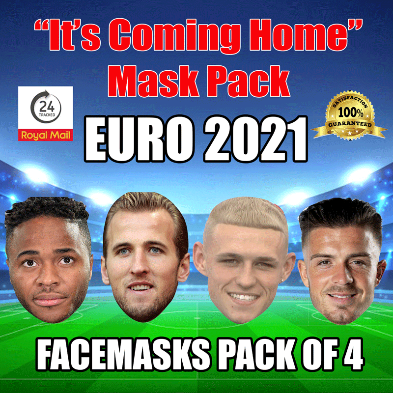 "it's Coming Home" Euro 2021 Face Mask Pack Kane, Foden, Sterling, Grealish