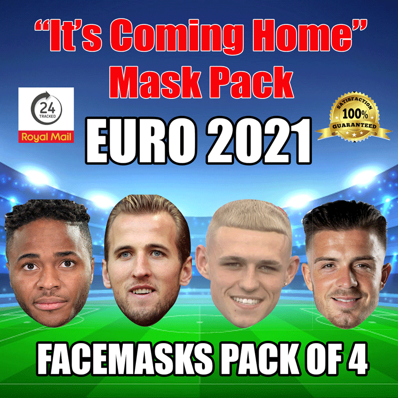 "IT'S COMING HOME" EURO 2021 CELEBRITY FACE MASK PACK KANE, FODEN, STERLING, GREALISH