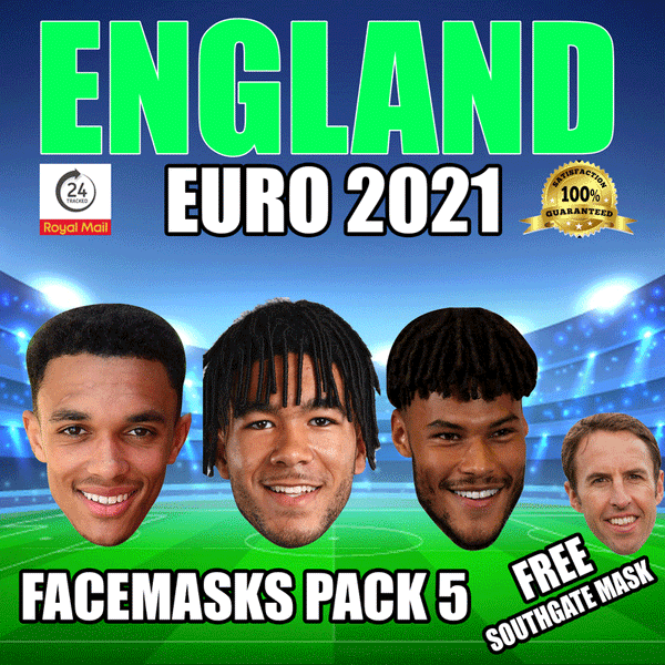 England Euro 2021 Face Mask Pack 5 Alexander-arnold, James, Mings, Free