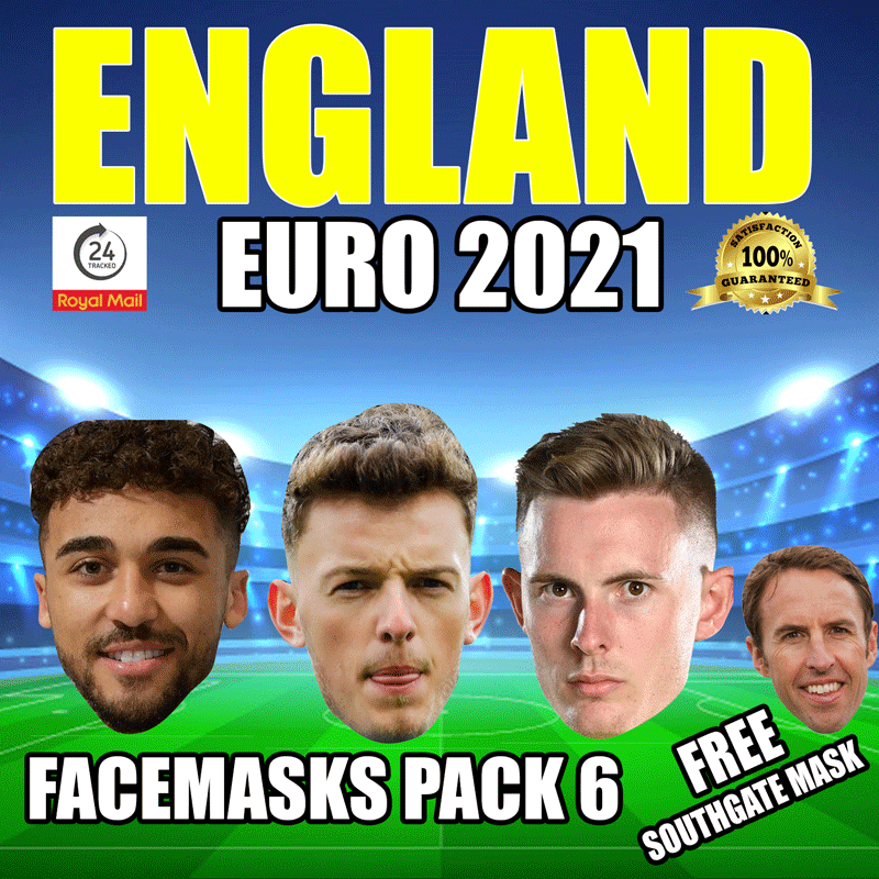 ENGLAND EURO 2021 CELEBRITY FACE MASK PACK 6 CALVERT-LEWIN, WHITE, HENDERSON, FREE SOUTHGATE