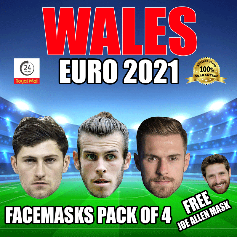Wales Euro 2021 Face Mask Pack Bale, Ramsey, Davies, Free Allen