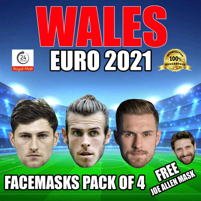 WALES EURO 2021 CELEBRITY FACE MASK PACK BALE, RAMSEY, DAVIES, FREE ALLEN