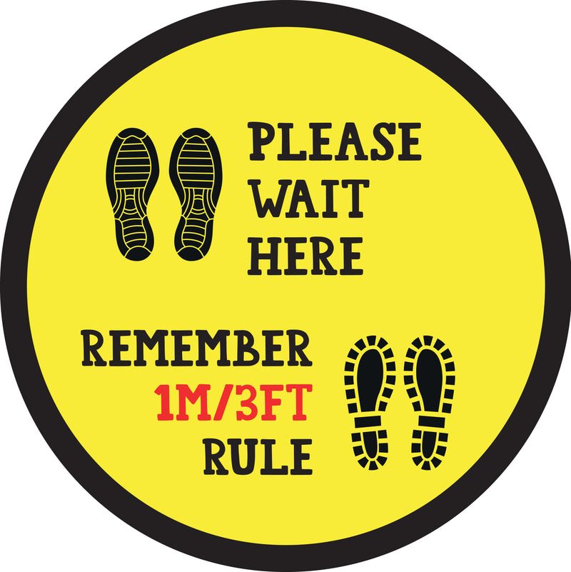 Please Wait Here Remember 1m 3ft Rule Social Distancing Floor Stickers