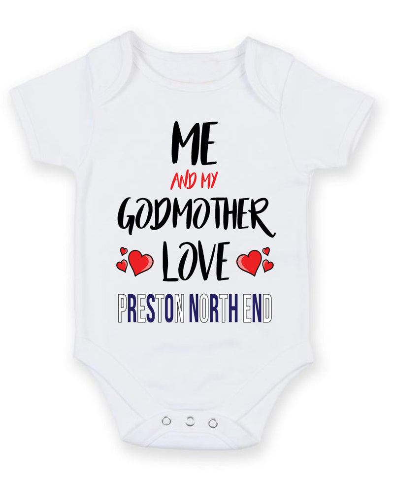 Me and My Godmother Love preston north end Personalised FOOTBALL TEAM Baby Grow
