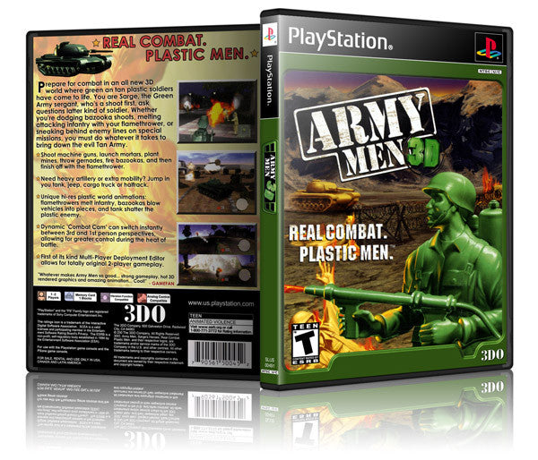 Army Men 3D Game Cover To Fit A PS1 PLAYSTATION Style Replacement Game Case