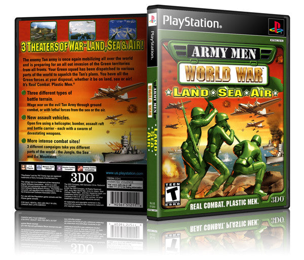 Army Men World War Land Sea Air 3D Game Cover To Fit A PS1 PLAYSTATION Style Replacement Game Case