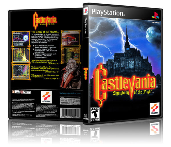 Castlevania Symphony Of The Night Game Cover To Fit A PS1 PLAYSTATION Style Replacement Game Case