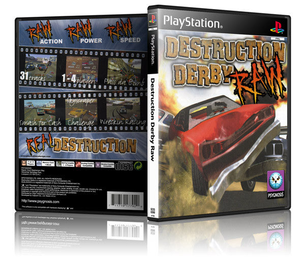 Destruction Derby Raw Game Cover To Fit A PS1 PLAYSTATION Style Replacement Game Case