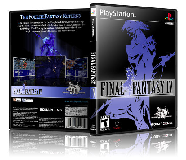 Final Fantasy IV Game Cover To Fit A PS1 PLAYSTATION Style Replacement Game Case