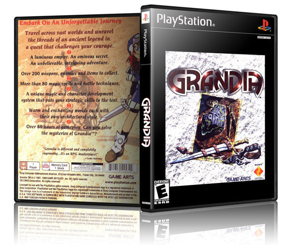 Grandia Game Cover To Fit A PS1 PLAYSTATION Style Replacement Game Case