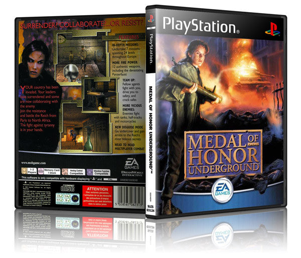 Medal Of Honor Underground Game Cover To Fit A PS1 PLAYSTATION Style Replacement Game Case 2