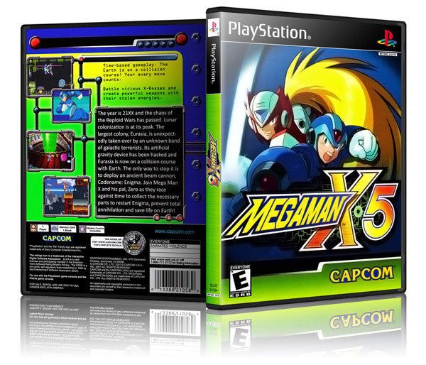 Megaman X5 Game Cover To Fit A PS1 PLAYSTATION Style Replacement Game Case
