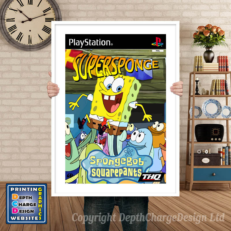 Spongebob Square Pants Super Sponge 2 Eu - PS1 Inspired Retro Gaming Poster A4 A3 A2 Or A1