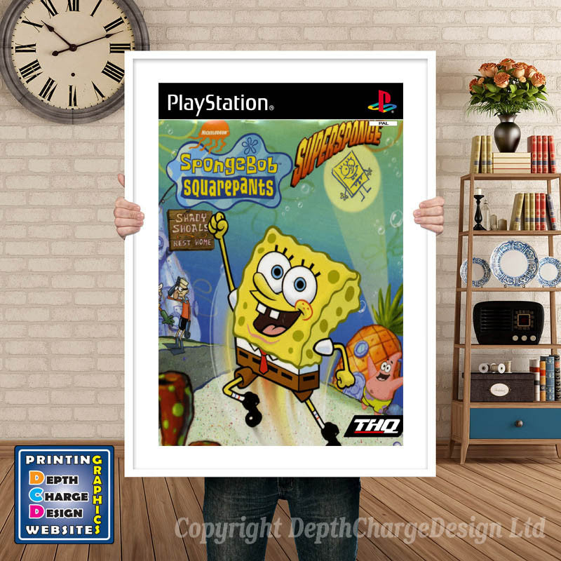 Spongebob Square Pants Super Sponge Eu - PS1 Inspired Retro Gaming Poster A4 A3 A2 Or A1