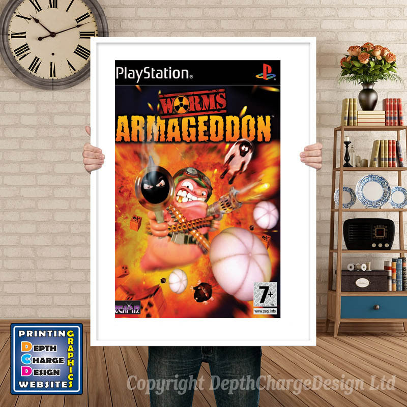 Worms Armageddon Eu - PS1 Inspired Retro Gaming Poster A4 A3 A2 Or A1