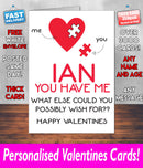 Puzzle Piece Heart PERSONALISED Girlfriend Boyfriend Wife Hubby VALENTINES CARD Valentines Day Card