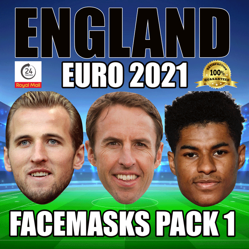 ENGLAND EURO 2021 CELEBRITY FACE MASK PACK 1 KANE, RASHFORD, SOUTHGATE