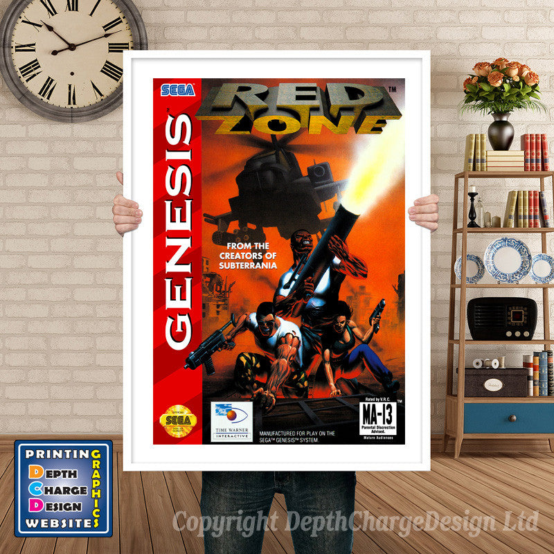 Redzone - Sega Megadrive Inspired Retro Gaming Poster A4 A3 A2 Or A1