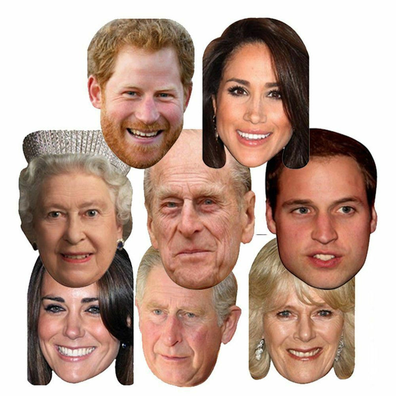 8 Pack Royal Family Queen Phillip Kate William Harry Charles Camilla Meghan Wedding Jubilee Supplies Celebrities Face Mask Hen and Stag Parties Fancy Dress