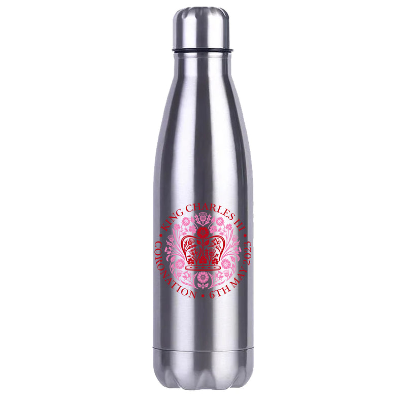 King Charles III Coronation Official Logo Print Silver Metal Water Bottle Personalised-insulated bottle-500ml bowling stainless steel bottle