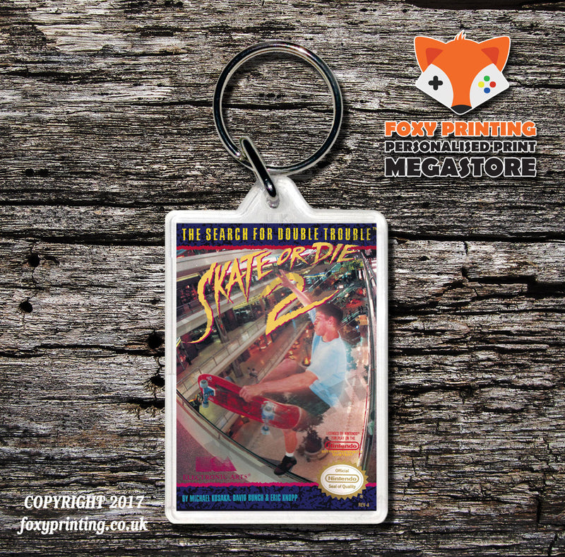 Skate Or Die Retro NES Game Cover Art Gaming Keyring