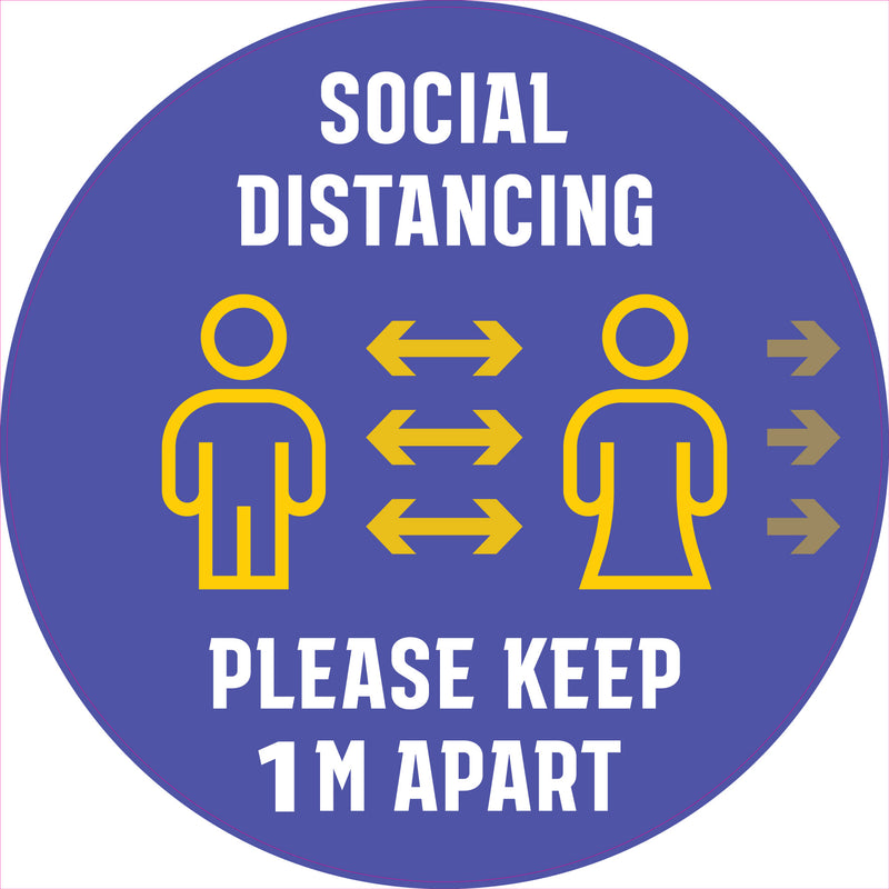 1 x Single Social Distancing Self Adhesive Sticker Floor Vinyl Floor Sign Safety Sticker  200mm 8"  diametre meter - PLEASE STAY 1 metre meter APART D19