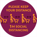 1 x Single Social Distancing Self Adhesive Sticker Floor Vinyl Floor Sign Safety Sticker  200mm 8"  diametre meter - PLEASE STAY 1 metre meter APART D22