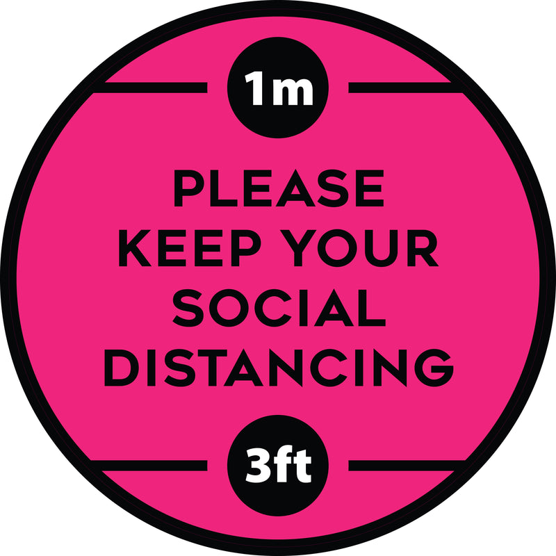 1 x Single Social Distancing Self Adhesive Sticker Floor Vinyl Floor Sign Safety Sticker  200mm 8"  diametre meter - PLEASE STAY 1 metre meter APART D25