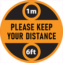 1 x Single Social Distancing Self Adhesive Sticker Floor Vinyl Floor Sign Safety Sticker  200mm 8"  diametre meter - PLEASE STAY 1 metre meter APART D29