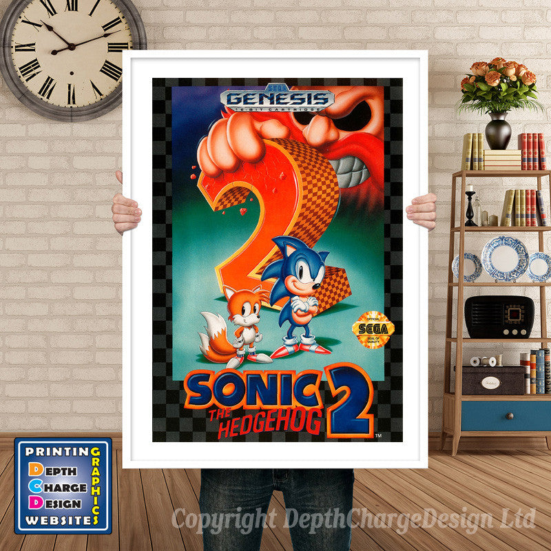 Sonic The Hedge Hog 2 - Sega Megadrive Inspired Retro Gaming Poster A4 A3 A2 Or A1