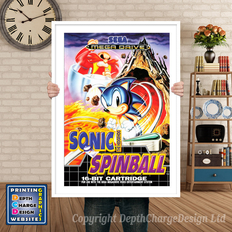 Sonics Pinball Eu - Sega Megadrive Inspired Retro Gaming Poster A4 A3 A2 Or A1