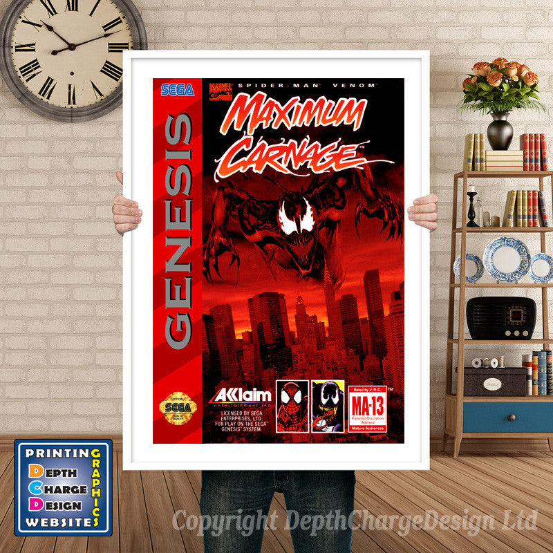 Spiderman And Venom Maximum Carnage 2 - Sega Megadrive Inspired Retro Gaming Poster A4 A3 A2 Or A1