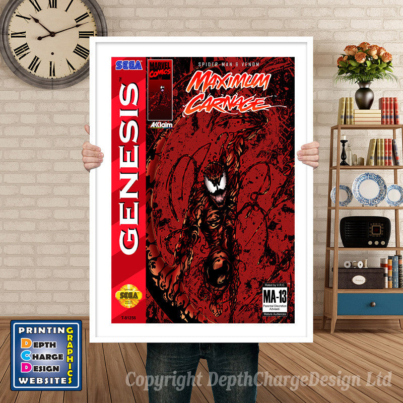 Spiderman And Venom Maximum Carnage 4 - Sega Megadrive Inspired Retro Gaming Poster A4 A3 A2 Or A1