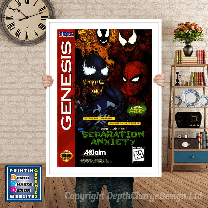 Spiderman And Venom Seperation Axiety - Sega Megadrive Inspired Retro Gaming Poster A4 A3 A2 Or A1