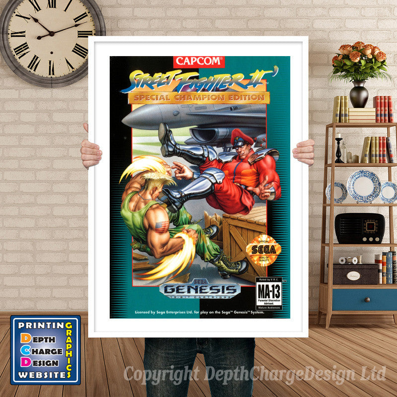 Street Fighter 2 - Sega Megadrive Inspired Retro Gaming Poster A4 A3 A2 Or A1