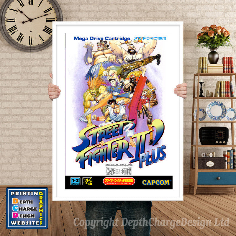 Street Fighter 2 Plus Jp - Sega Megadrive Inspired Retro Gaming Poster A4 A3 A2 Or A1